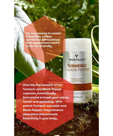 VEGETOLOGY Vegan Turmeric & Black Pepper Capsules (60 Capsules) Tumeric Supplements Capsules 1 a Day Supplements for Adults and Children - Buy Online on GoSupps.com