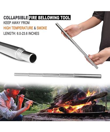 AUBEY Fire Starter Survival Kit with Wood Handle Flint and Steel - Emergency Fire Bellowing Tool with Wax Infused Tinder Rope - Multi-Tool Striker Included - Buy Online on GoSupps.com