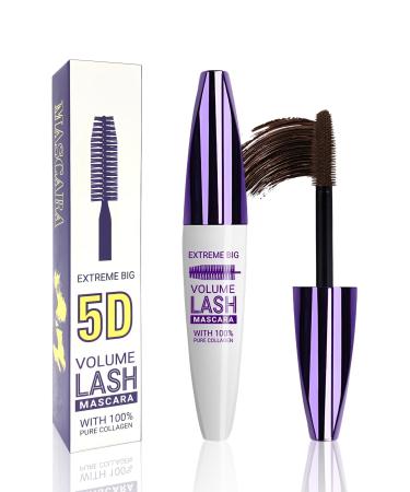 5D Brown Mascara Voluminous Waterproof-1Pcs Silk Fiber Tubing Mascara for Eyelashes Volume and Length Curling Eye Lash Longlasting Smudegproof Colored Mascara Liquid Lash Extensions Mascara for Women 02# Brown