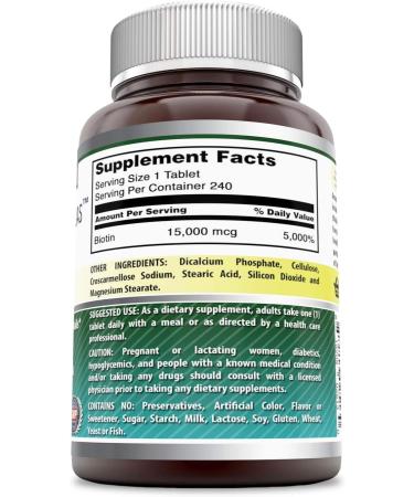 Amazing Formulas Biotin 15000 mcg - Supports Healthy Hair Skin & Nails - Promotes Cell Rejuvenation - Supports Healthy Metabolism & Digestive Health (240 Tablets) (Non GMO-Gluten Free) - Buy Online on GoSupps.com