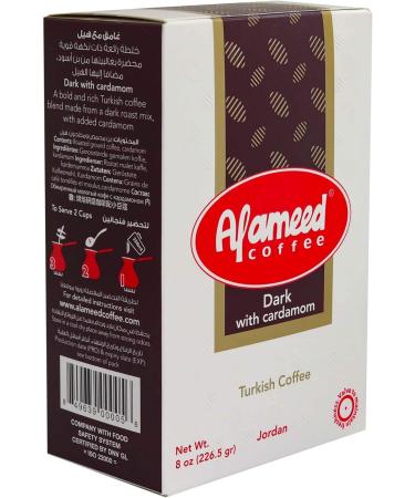 Al Ameed Gourmet Turkish Ground Coffee Dark Roast With Cardamom 100% Authentic Arabica Fresh & Finely Ground 8oz - Buy Online on GoSupps.com