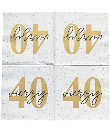 20 White Gold Black Napkins for 40th Birthday - Elegant 33x33 cm Party Supplies | International Shipping - Buy Online on GoSupps.com