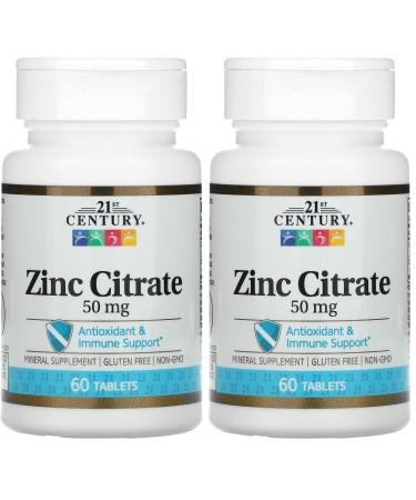 21st Century Healthcare Zinc Citrate Tablets 50mg 60 Count (Pack of 2) Unflavored 60 Count (Pack of 2)