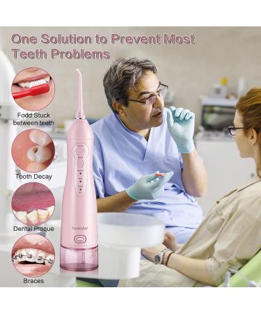 TOVENDOR Electric Water Flosser - Cordless Dental Oral Irrigator | 3 Modes, 3 Tips, 300ML Waterproof Waterflosser - Pink - Buy Online on GoSupps.com