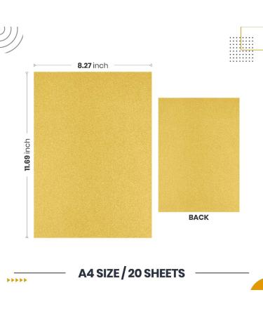 Gildecks Gold Cardstock Paper 20 Pcs - Double Sided Glitter Paper for DIY Projects - 250 GSM - 11.7x8.3in - Buy Online on GoSupps.com