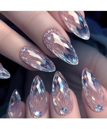 3D Press on Nails | Medium Acrylic Fake Stick on Nails | Rhombus Crystal Full Fake Nail Kit in 12 Sizes for Manicure Enthusiasts Women Girls - Buy Online on GoSupps.com