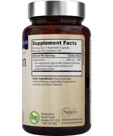 Nature s Potent Magnesium Glycinate 200mg | High Absorption Chelated Magnesium | Sleep Calm & Muscle Cramp Support | Vegan Supplement | 60 Capsules 1 Count (Pack of 60) - Buy Online on GoSupps.com