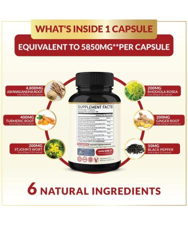 6 Month Supply Ashwagandha Extract Capsules 5850mg - Mood & Immune Support - with St. John's Wort, Turmeric, Rhodiola Rosea Extract - 180 Caps - Buy Online on GoSupps.com