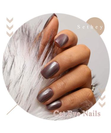 Sethexy Glitter Cat Eye False Nails 24Pcs UV Fake Nails - RosyBrown - Buy Online on GoSupps.com