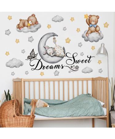 OOTSR Rabbit and Bear Wall Decals Animal Home Decor Wall Stickers Kids Bedroom Baby Nursery Bedroom Living Room Wall Decor