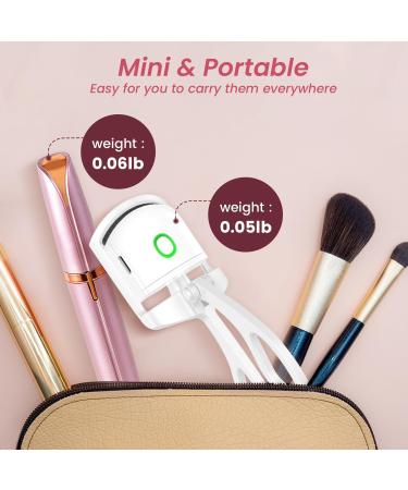 Rechargeable Heated Eyelash Curler & Electric Eyebrow Trimmer Beauty Kit - Portable Hair Clipper for Eyelashes Eyebrows & Nose - Stylish White & Pink Design - Buy Online on GoSupps.com