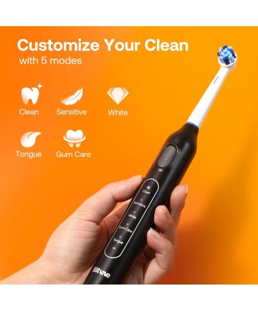Buy Electric Toothbrush for Adults & Kids - Rotating with 8 Brush Heads 60 Days Battery Life 5 Modes - Black Daily Use - Buy Online on GoSupps.com