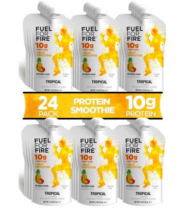 Fuel for Fire Protein Smoothie Squeeze Pouch - Tropical (24-Pack) | Healthy Snack & Recovery | No Sugar Added Dietitian Approved | Functional Fruit Smoothies | Gluten Free Kosher (4.5oz pouches) 4.5 Ounce (Pack of 24)