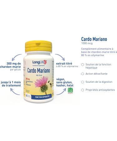 LongLife Cardo Mariano 300 mg | Extrait v g tal de chardon-marie titr 80% en silymarine | Fonction d toxifiante | 2 mois de traitement | Sans gluten et v gan - Buy Online on GoSupps.com
