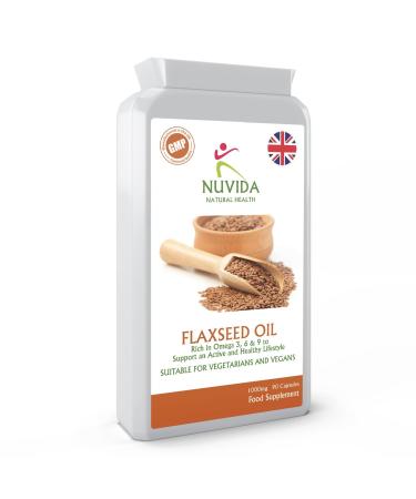 Nuvida Flaxseed Oil Capsules 1000mg - 90 Soft Gel Flaxseed Capsules Rich in Omega 3 6 and 9 - Immunity Skin and Heart Support - Maintenance of Healthy Cholesterol