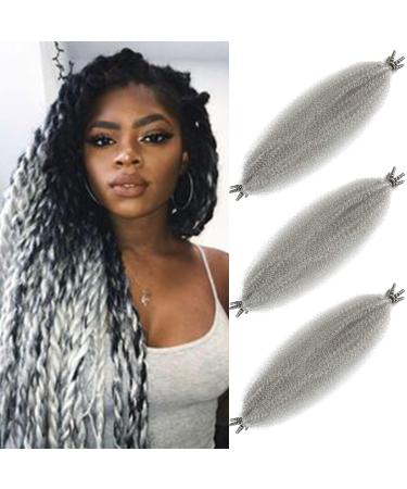 Springy Afro Twist Hair 28 Inch Cuban Twist Hair 3 Packs Marley Twist Braiding Hair Pre-separated Spring Twist Hair Wrapping Hair for Soft Locs Cuban Twist Crochet Hair for Women (Grey)