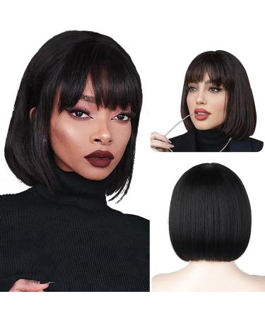 Black Bob Wig with Fringe Straight Short Synthetic Straight Wig for Women Bob Hair Wig Party Cosplay Costume for Women Ladies
