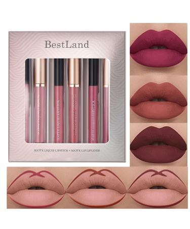 BestLand 6Pcs Matte Liquid Lipstick and Lip Liner Set - Waterproof Nude Makeup Kit (Set D) - Buy Online on GoSupps.com