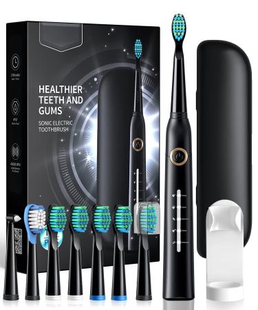 Sonic Electric Toothbrush for Adults Power Electric Toothbrush with 8 Brush Heads Travel Case 40000 VPM Deep Clean 5 Modes Rechargeable Toothbrushes Fast Charge 4 Hours Last 30 Days Black With Travel Case Travel Cas...