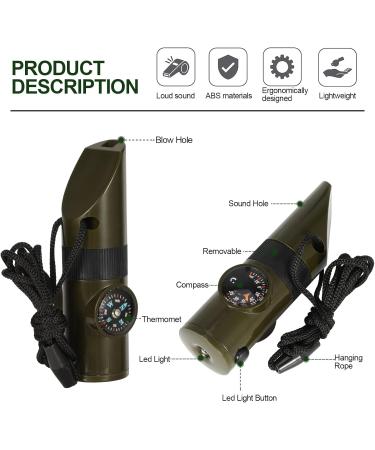 VSPEK 7-in-1 Survival Whistle | Camping Tools with Compass Thermometer LED Flashlight & More | Outdoor Safety Kit for Hiking & Emergency - Buy Online on GoSupps.com