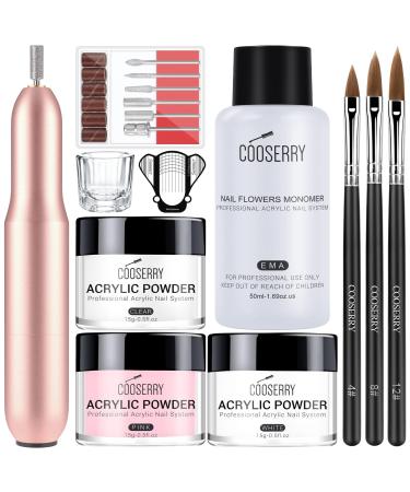 Cooserry Acrylic Nail Kit with Drill - Acrylic Powder and Monomer Liquid Set with Acrylic Nail Drills for Acrylic Nails Professional Extension, Starter Nails Kit Acrylic Set for Home Art Designs