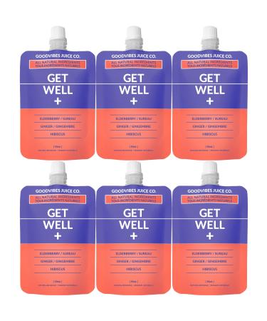 goodvibes juice co. Get Well | Natural Wellness Shot | Elderberry Ginger Hibiscus Lemon Maple Cayenne | Antioxidants Immunity Decongestion | Vegan Gluten Free | 50mL Pouch (Pack of 6)