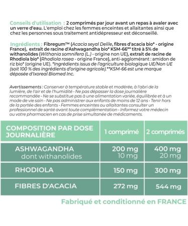 INOLAB Ashwagandha KSM-66 Organic 5% & Rhodiola Organic - Vegan Synergic Complex of Ayurvedic Adaptogenic Plant Extract - Made in France - Buy Online on GoSupps.com