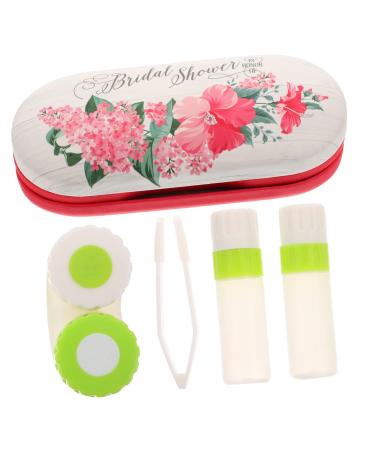 Partykindom 1 set double-layer glasses case contact case kit Double glasses holder container for contact lenses contact case and solution double-sided Applicator travel leather PU violet red 16.5x7x5.5cm