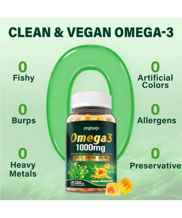 Omega-3 Supplement Gummies for Women & Men - 1000mg Vegan Omega3 DHA & EPA with Turmeric, Vitamin D3, K2, Citicoline for Overall Health - Algae Oil Omega 3 Fatty Acid Supplements, Sugar-Free Mango 60 Count (Pack of 2) - Buy Online on GoSupps.com