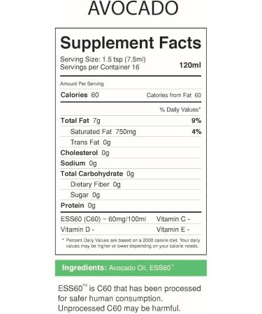 Organic Avocado Oil - Pure ESS60 Antioxidant Supplement for Anti-Aging Energy & Sleep - 120ML - International Shipping Available - Buy Online on GoSupps.com