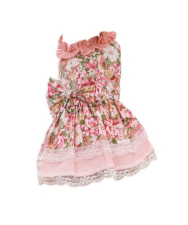 Petyoung Floral Cat Clothes with Leash Small Dog Cat Princess Dress Puppy Skirt Dog Dress Clothes with Leash Pink XL