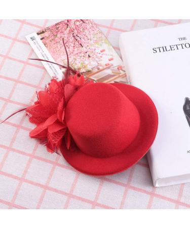 FRCOLOR Top Hat Hair Clip Feather Flower Decor Clips Fascinator Hat Veil Red Mini Top Hat for Tea Party Wedding Party - Buy Online on GoSupps.com