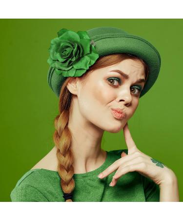 St. Patrick's Day Hair Decoration - 8 Green Rose Hair Clips & Brooch Set for Women - Irish Floral Accessories for Party Celebrations - Buy Online on GoSupps.com