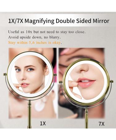 Nicesail Rechargeable Makeup Mirror with 7X Magnification | 3 Color Lighting | Adjustable Brightness | 360 Rotation | Double Sided | Antique Bronze - 8 Inch - Buy Online on GoSupps.com
