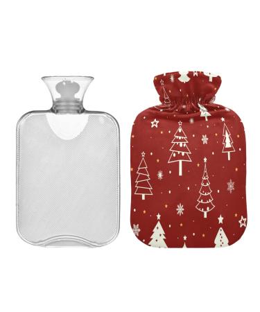 KCLDECI hot bottle with cover Christmas trees on red 2 l hot water bottle hot water bag for foot warmer pain relief hot and cold therapy cramps