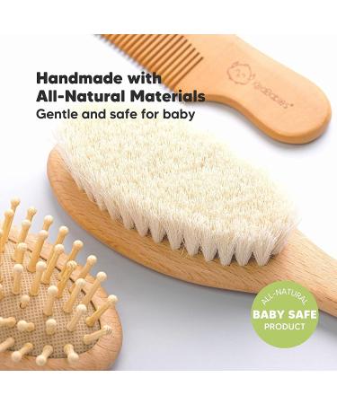 Soft Goat Bristle Baby Hair Brush and Comb Set | Natural Wooden Hairbrush for Infant & Toddlers | Ideal Scalp Grooming Solution | Perfect Baby Shower Gift - Buy Online on GoSupps.com