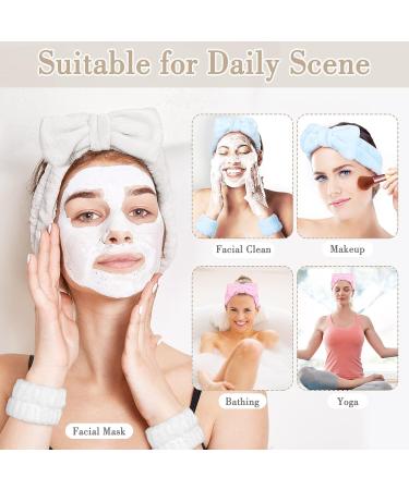 9PCS Coral Headband and Wristband Kit for Women - Super Soft Spa Headband for Skincare, Bathing, Yoga - Makeup Bowknot Headband Set (Pink, Blue, White) - Buy Online on GoSupps.com