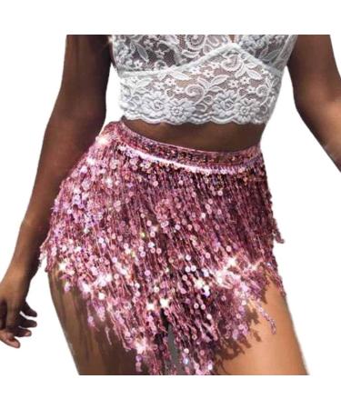 REETAN Boho Sequins Belly Hip Scarf Tassel Fringe Skirt - B-pink | Rave Party Dance Costume for Women and Girls - Buy Online on GoSupps.com