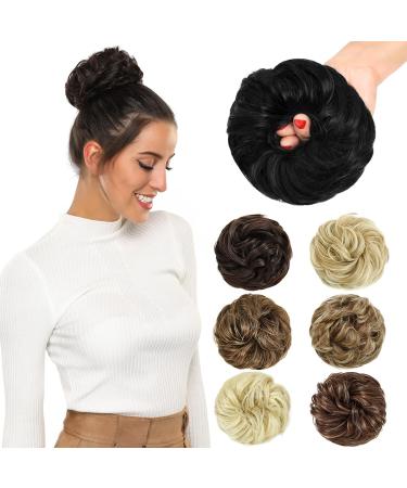 Rose bud Messy Bun Hair Pieces For Women Hair Bun Extension Updo Curly Messy Bun Scrunchie 1 Count (Pack of 1) #1 Jet Black Natural