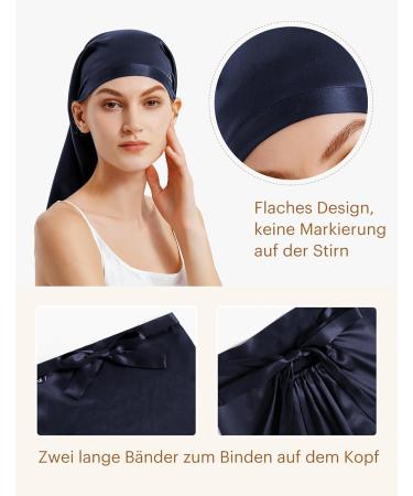 Lilysilk 100% Mulberry Silk Sleeping Hood for Curly Hair | 19 Momme Long Silk Cap - Dark Blue Night Hat for Women - Buy Online on GoSupps.com