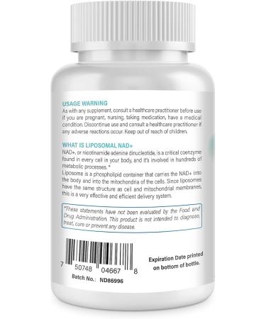 Liposomal NAD+ Supplement 1000 mg for Anti Aging and Cell Regeneration | Highest NAD Pontecy | Max Absorption | Pure NAD Supplement | Energy and DNA Repair Aging Defense Brain Function 60 Softgels - Buy Online on GoSupps.com