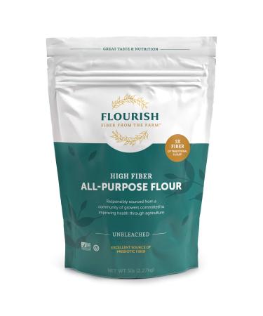 Flourish Fiber from The Farm - High Fiber/ Low Carb, Unbleached All Purpose Flour, 5 lbs 5 Pound (Pack of 1)