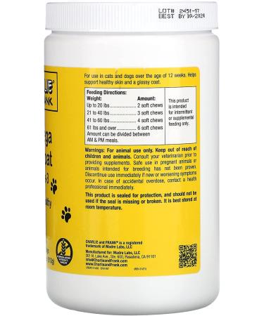 Charlie & Frank Pet Omega Skin & Coat â€“ Omega-3 Soft Chews for Cats & Dogs (180 Count) - Buy Online on GoSupps.com