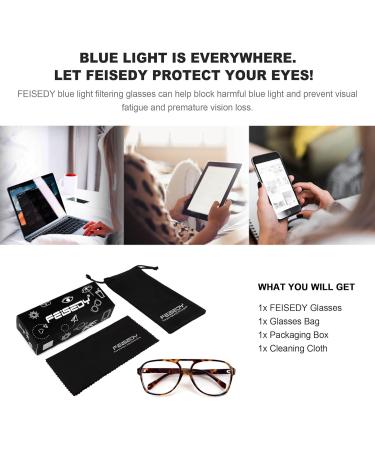 Feizedy Retro 70s 80s Blue Light Filter Glasses for Men & Women - B2888 Turtle Frame 60mm - Anti-Glare PC Gaming & Computer Glasses - Buy Online on GoSupps.com