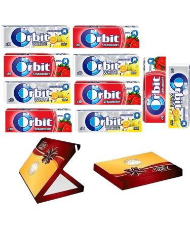 10 x Mixed Orbit White Fruit Drops & Strawberry Drops Chewing Gum 14g With Gift Box - Buy Online on GoSupps.com