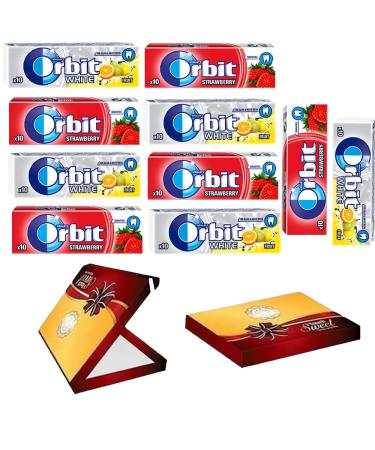 10 x Mixed Orbit White Fruit Drops & Strawberry Drops Chewing Gum 14g With Gift Box