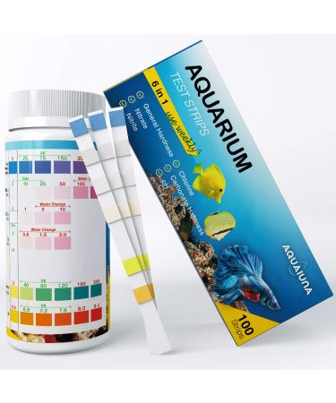 AQUALUNA Aquarium Test Strips 6 in 1 for Freshwater and Saltwater- Fish Tank Test Kit Monitoring Level of pH, Nitrate, Nitrite, General Hardness, Free Chlorine and Carbonate-100 Counts