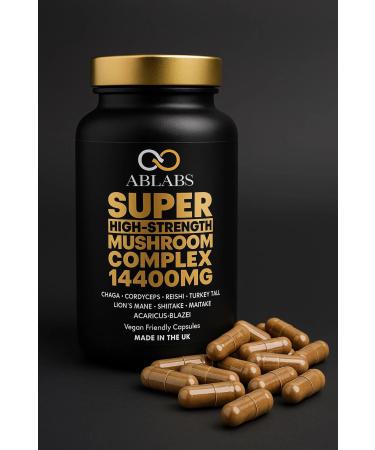 Ablabs Elixer Super High-Strength Mushroom Complex 14400mg 8-in-1 Blend Vegan Capsules 20:1 Extracts Made in The UK (30)