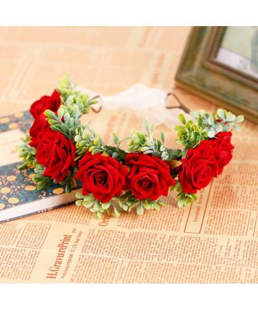 Minkissy Christmas Flower Headband - Red Artificial Rose Hair Wreath for Weddings & Festive Celebrations - Buy Online on GoSupps.com