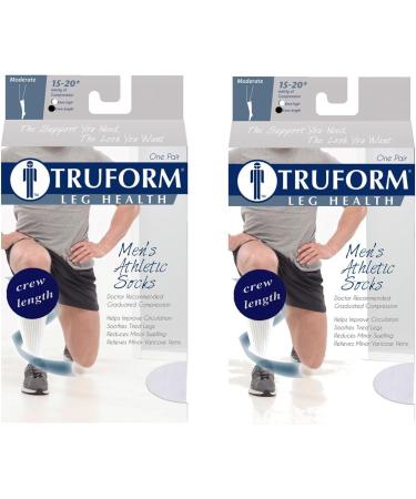 Truform 15-20 Compression Men's Athletic Crew Socks - XL White (Pack of 2) | Stylish Support for Active Lifestyle - Buy Online on GoSupps.com